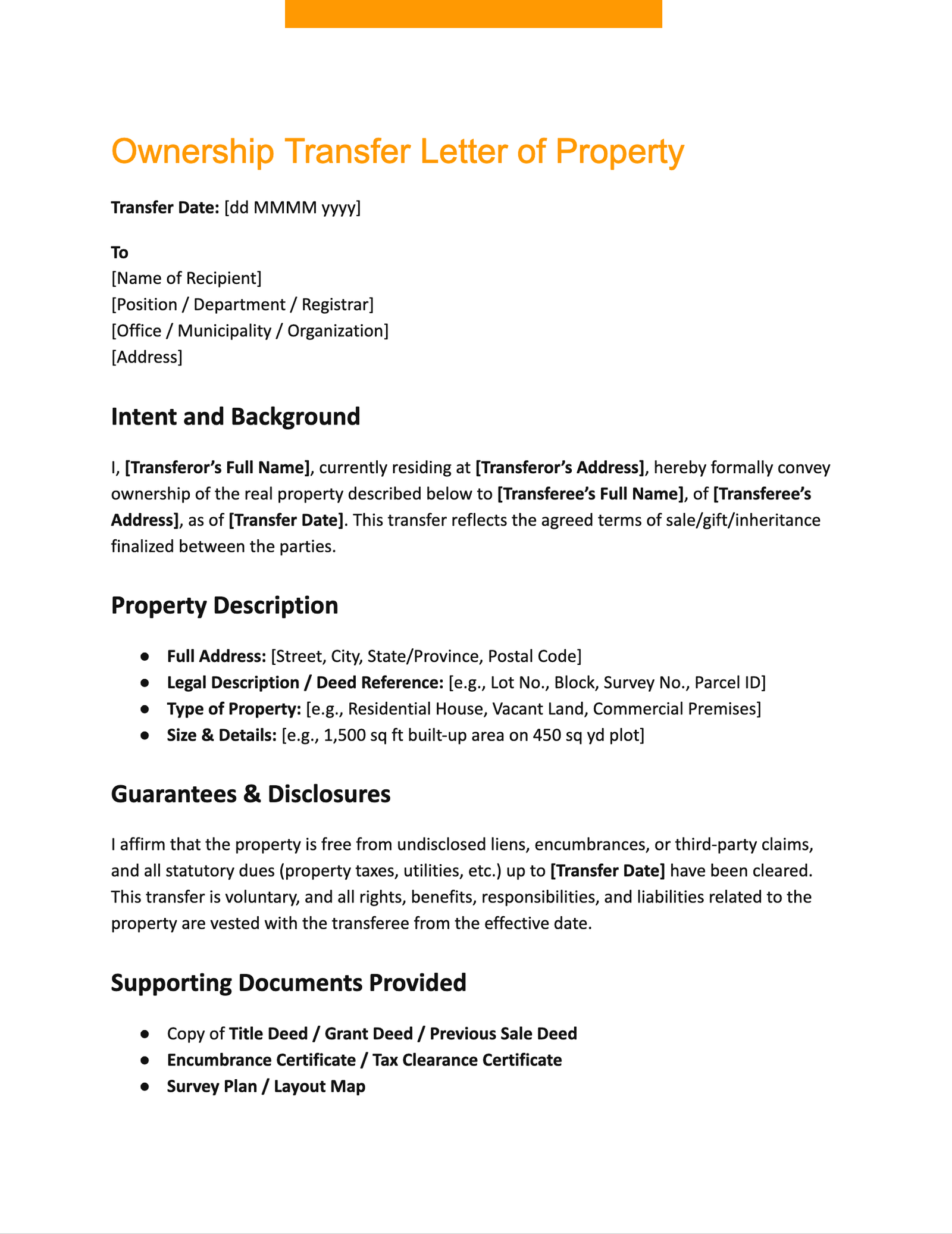 Ownership Transfer Letter of Property