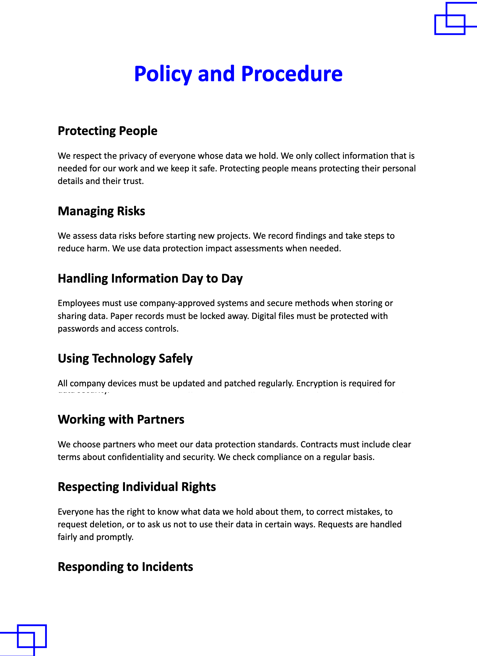 Policy and Procedure Example Policy and Procedure Example