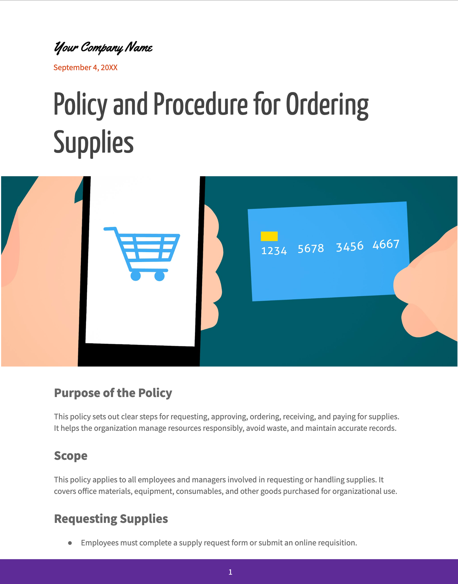 Policy and Procedure for Ordering Supplies Policy and Procedure for Ordering Supplies