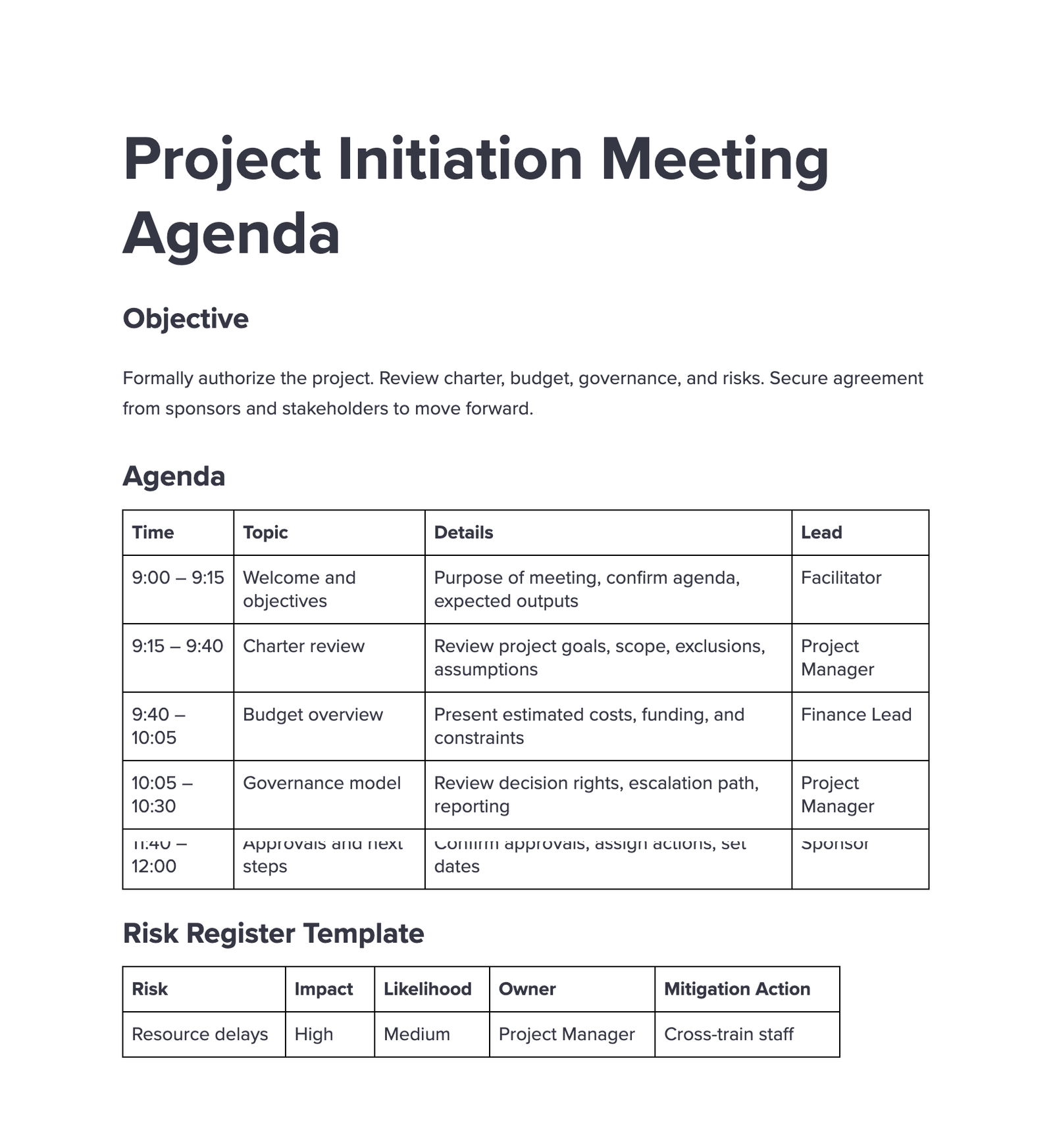 Project Initiation Meeting Agenda Project Initiation Meeting Agenda