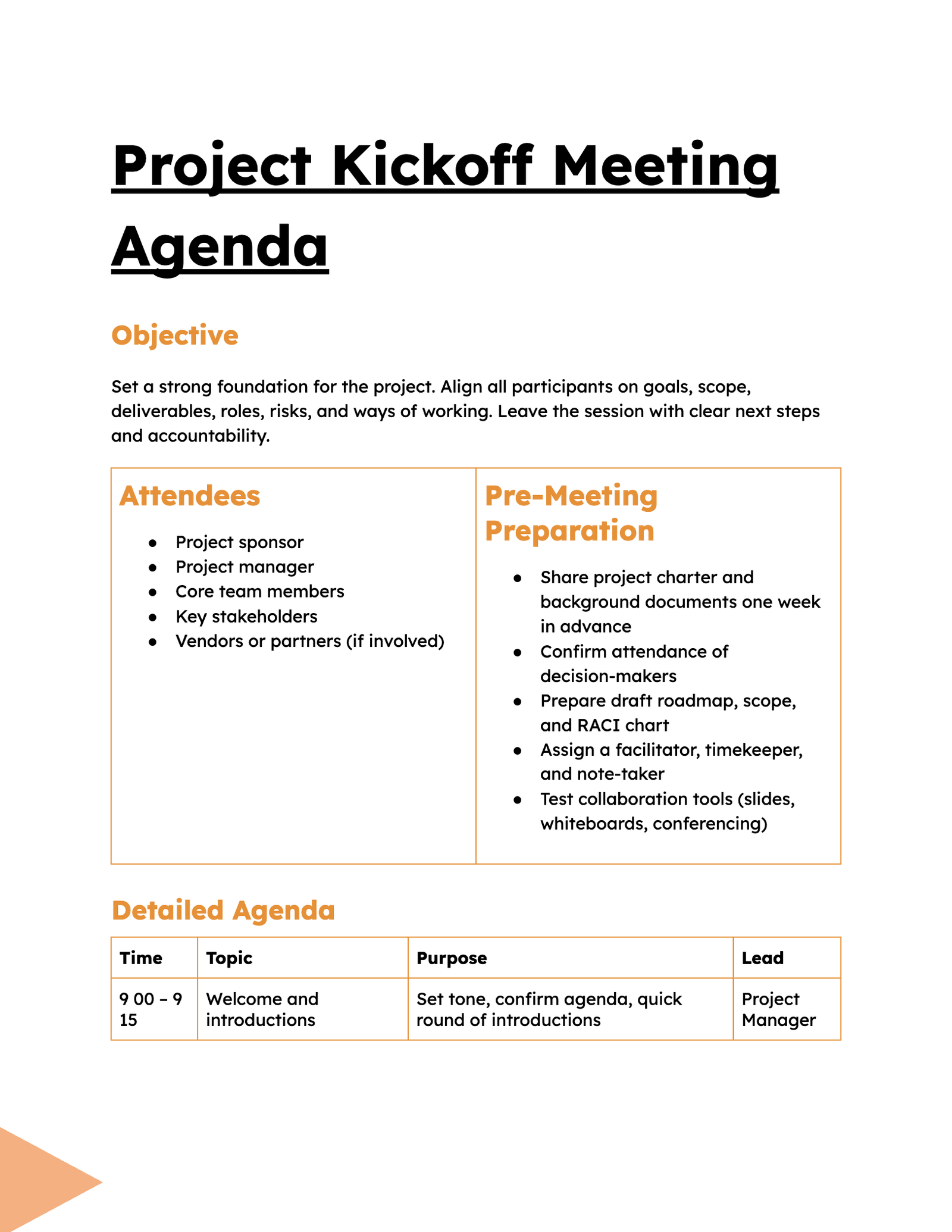 Project Kickoff Meeting Agenda Project Kickoff Meeting Agenda
