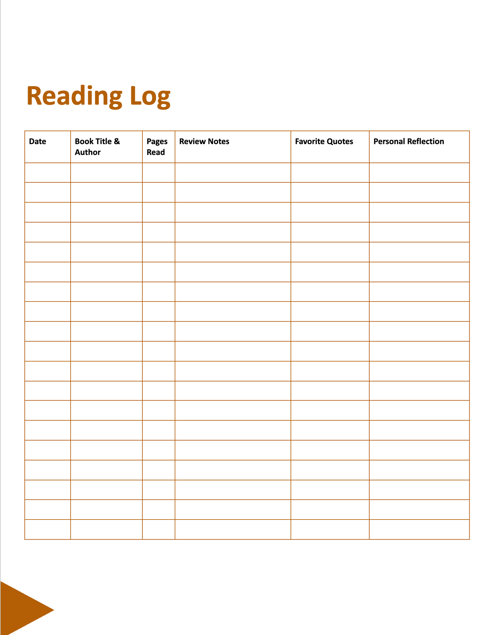 Reading Log for Adults