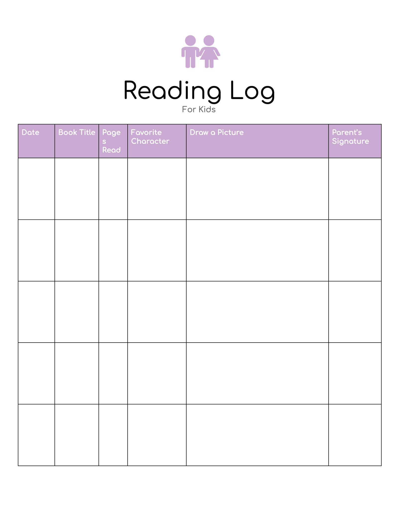 Reading Log for Kids