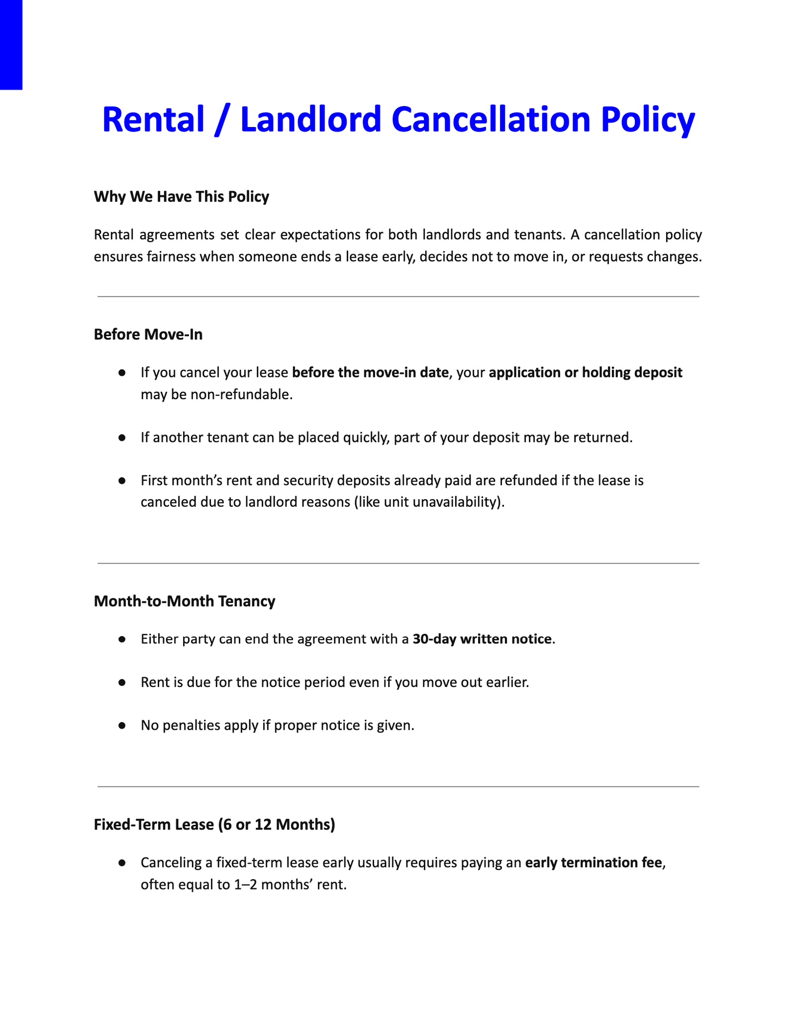 Rental / Landlord Cancellation Policy