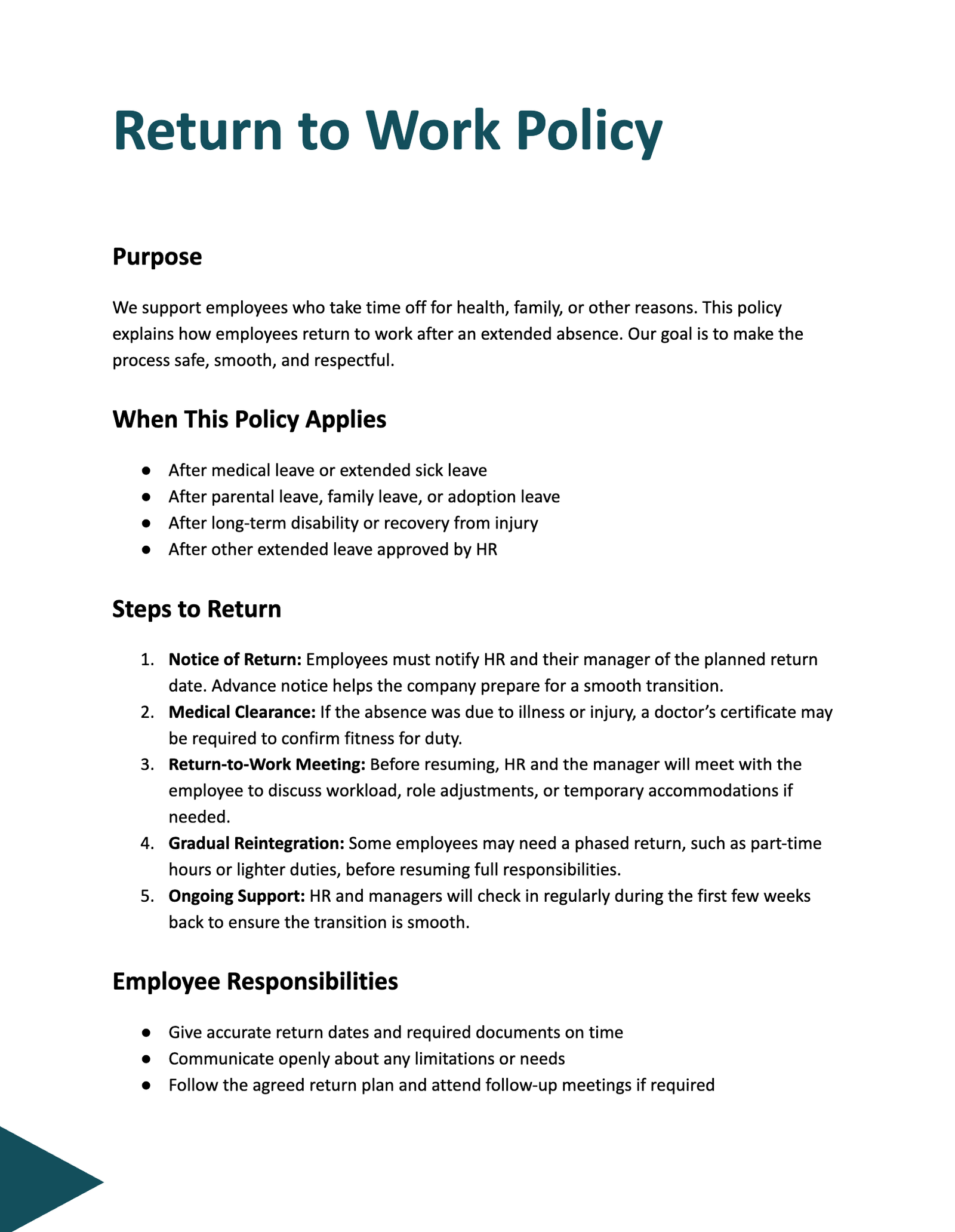 Return to Work Policy