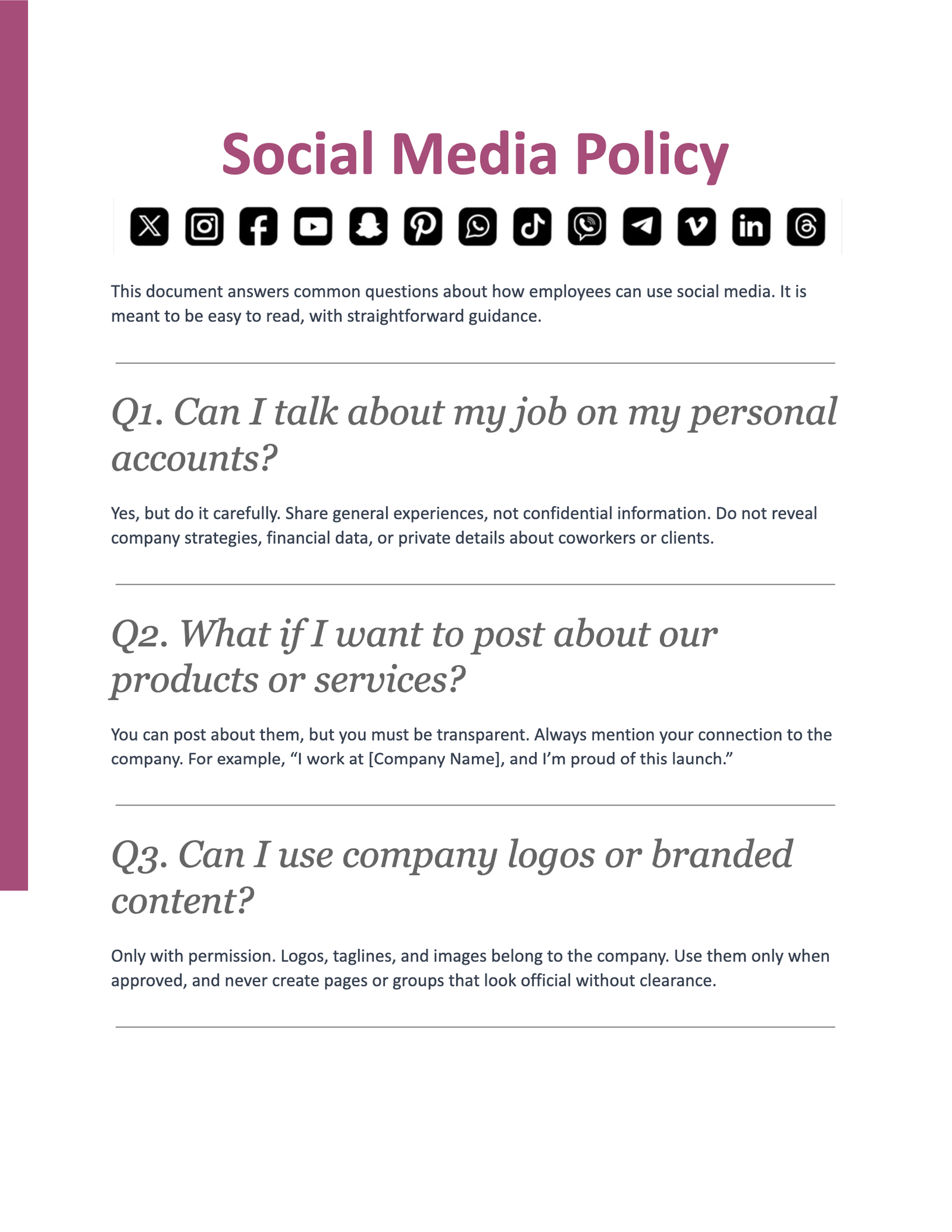 Social Media Policy Social Media Policy