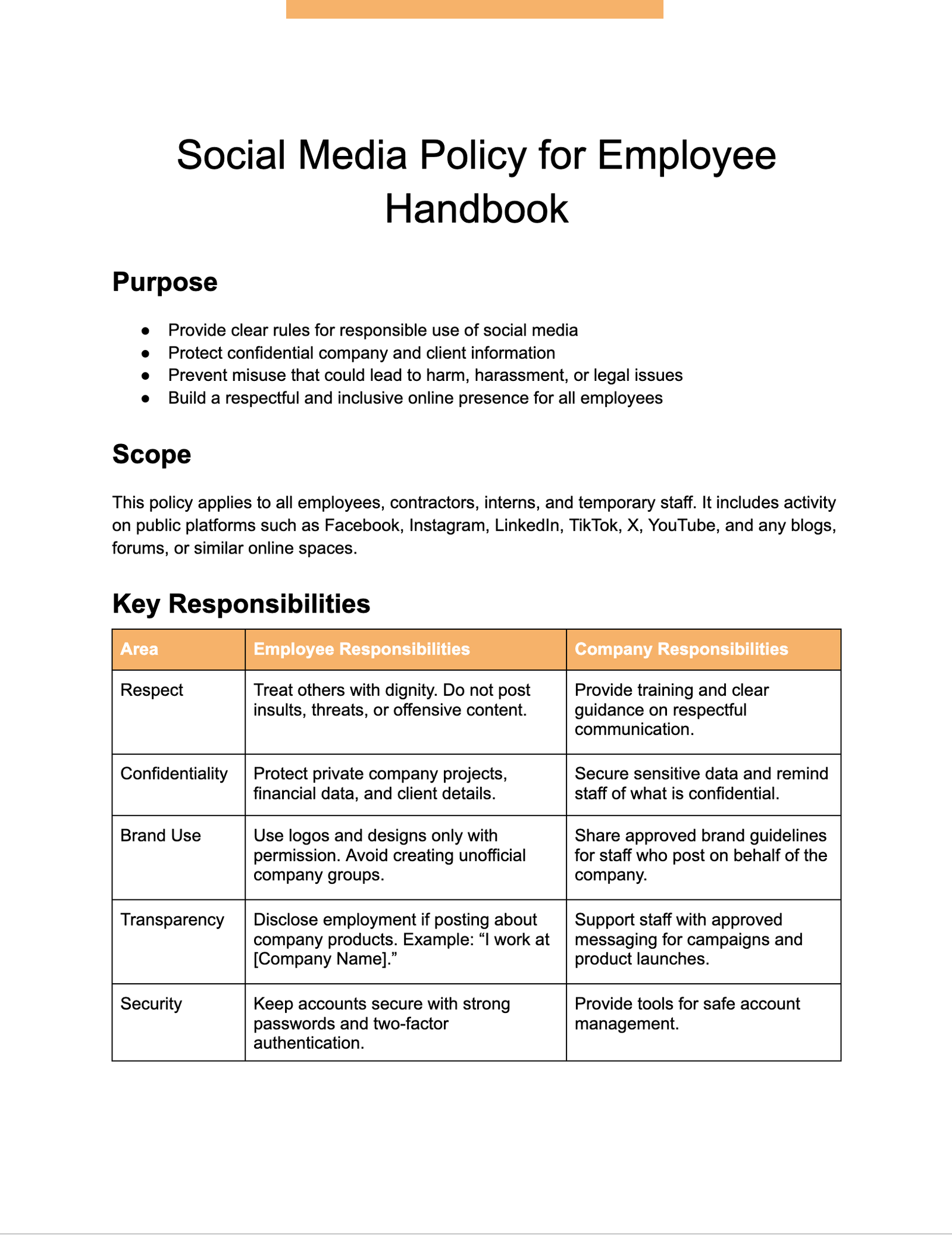 Social Media Policy for Employee Handbook Social Media Policy for Employee Handbook