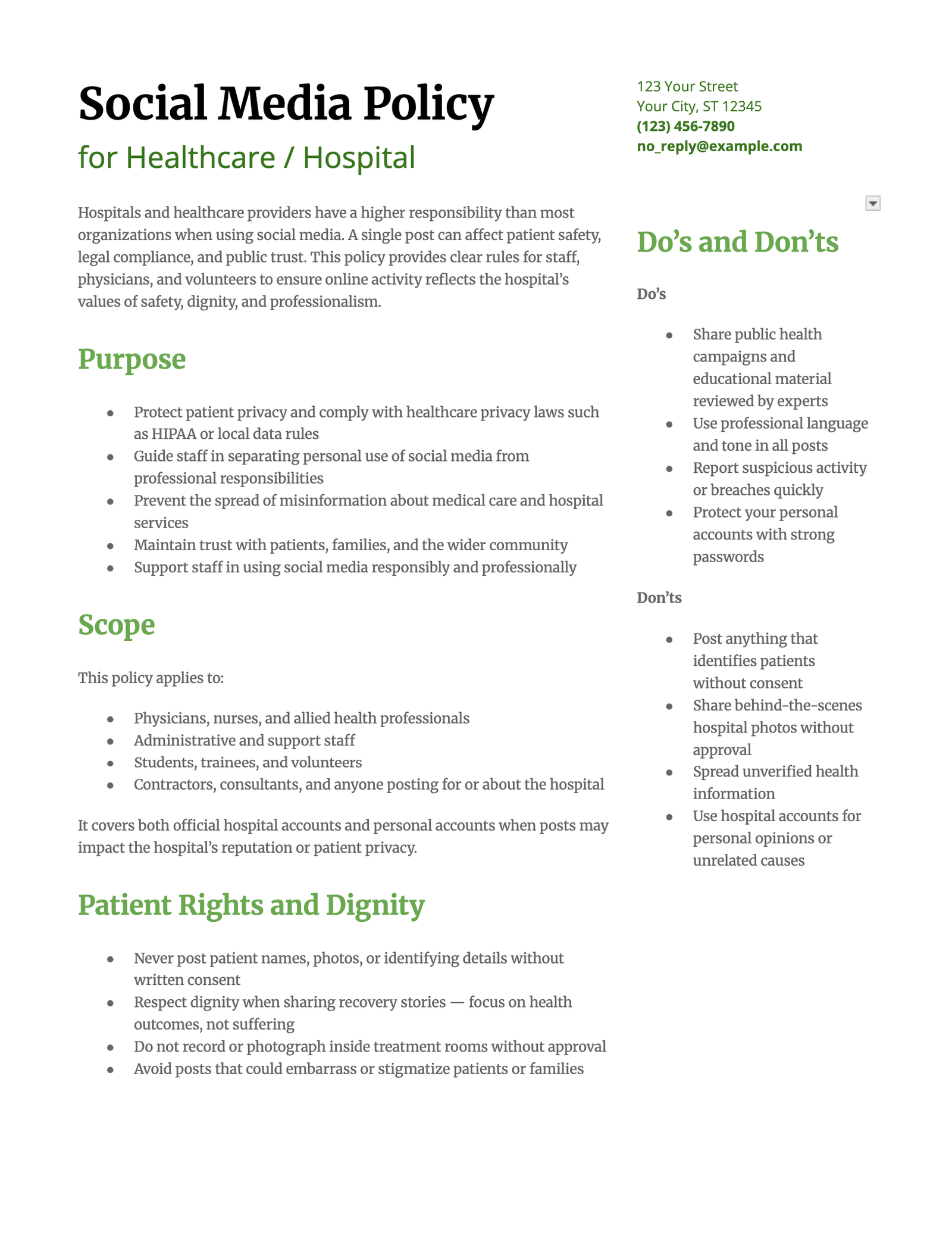 Social Media Policy for Healthcare / Hospital Social Media Policy for Healthcare / Hospital