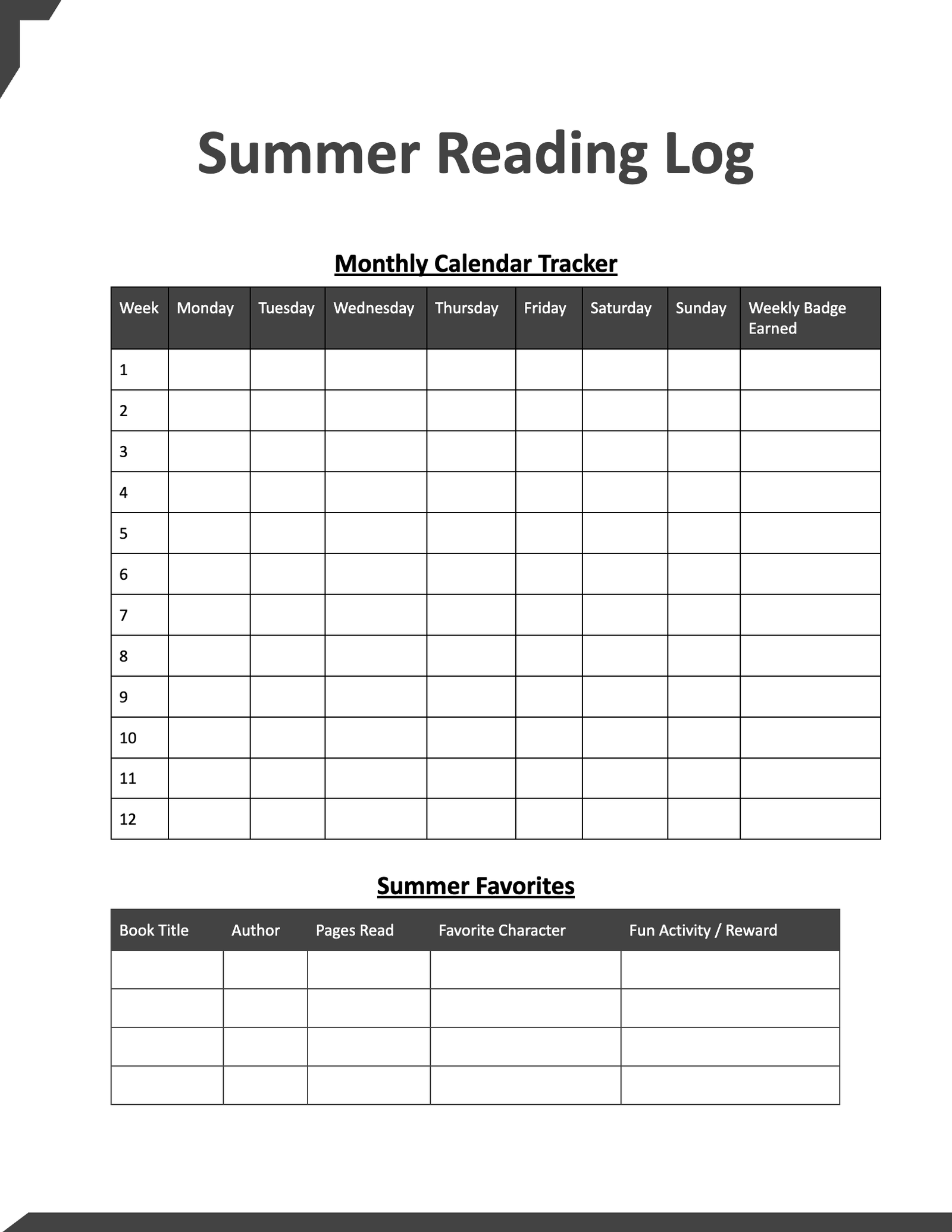 Summer Reading Log