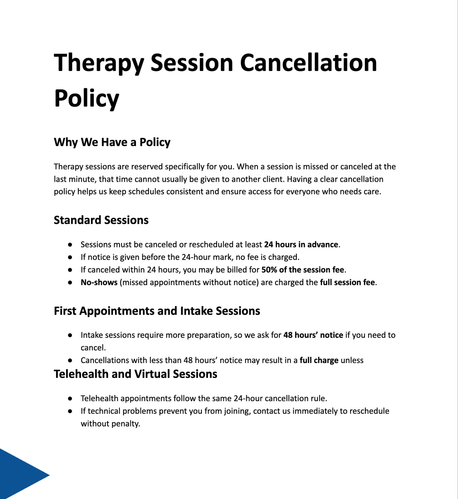 Therapy Session Cancellation Policy